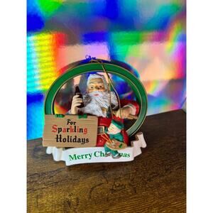 Sparkling Holiday Coke Elf pinter sign Santa. Coca Cola. Christmas Ornament.